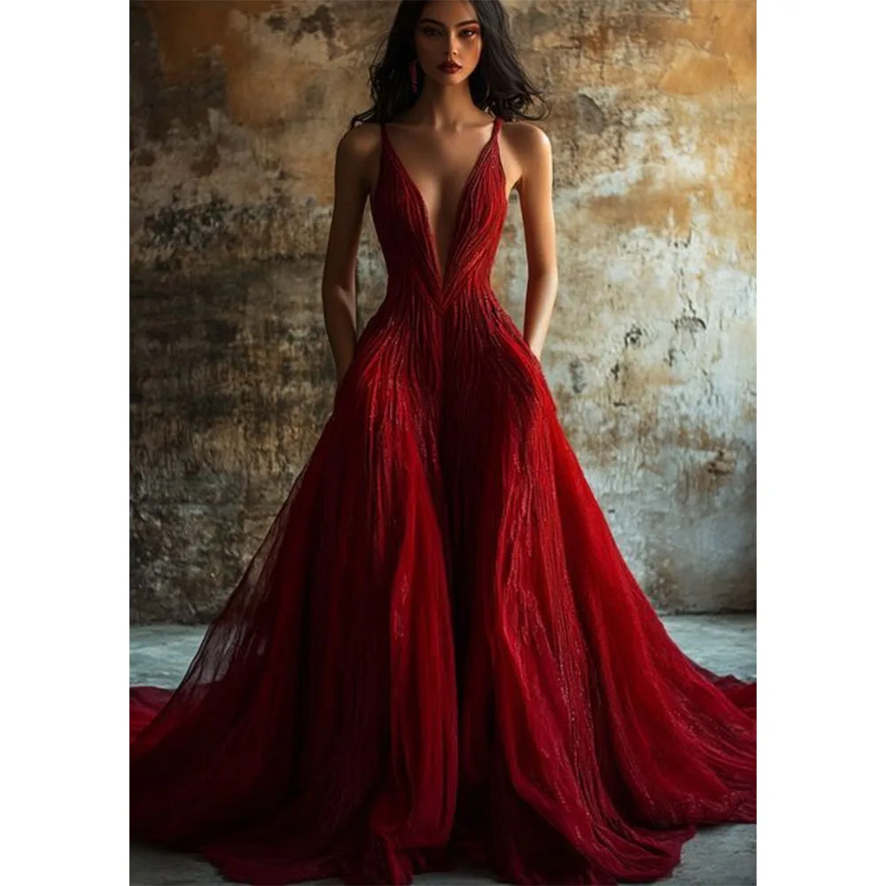 Gorgeous Evening Dresses Elegant Spaghetti Strap V Neck Sleeveless High Quality Floor Length Banquet Prom Business Pretty Gowns