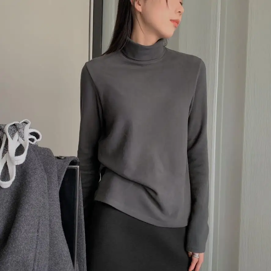 

Women's High Neck Long Sleeve Sweater, Monochromatic, Casual, Autumn and Winter