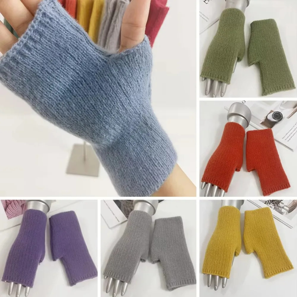 Exposed Finger Half Finger Mittens Hand Protector Thick Cashmere Gloves Warm Windproof Cold Proof Fingerless Gloves