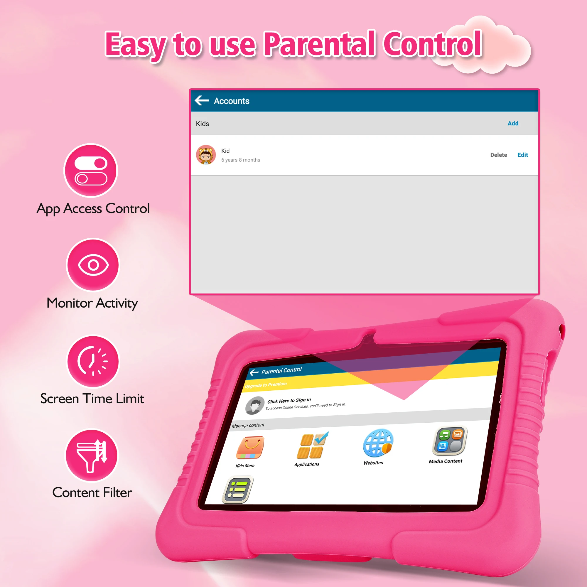 Veidoo Kids Tablet, 7 inch Android Tablet PC, 2GB RAM 32GB ROM, Safety Eye Protection Screen, WiFi, Dual Camera, Games