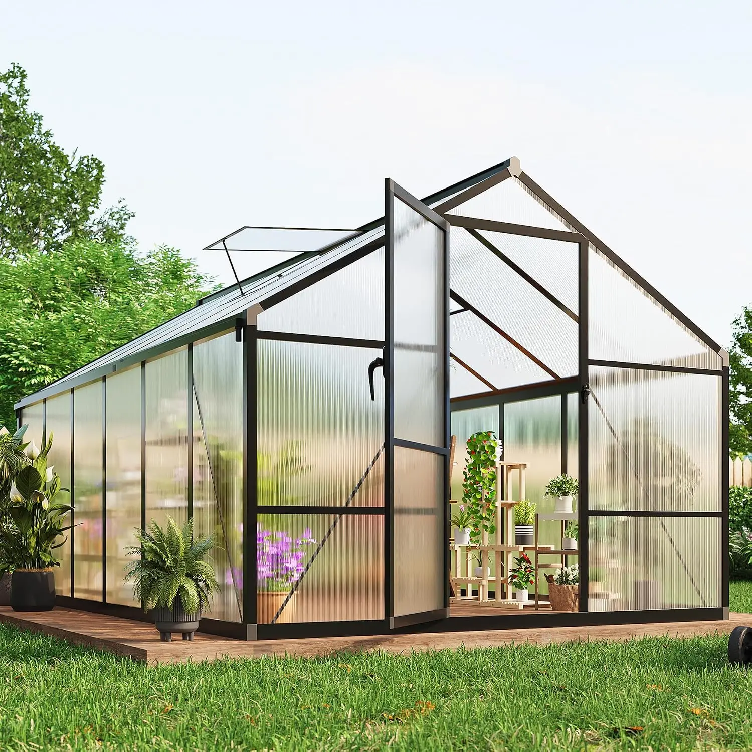 8×12 FT Greenhouse, Large Walk in Greenhouses for Outdoors and Garden Planting, Polycarbonate Greenhouse with Enhanced Aluminum