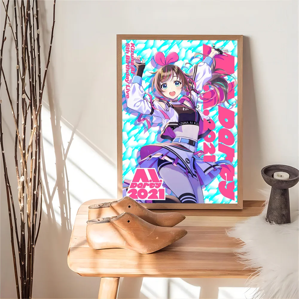 First Virtual Anchor Kizuna AI Poster Self-adhesive Art Poster Waterproof Paper Sticker Coffee House Bar Posters Wall Stickers