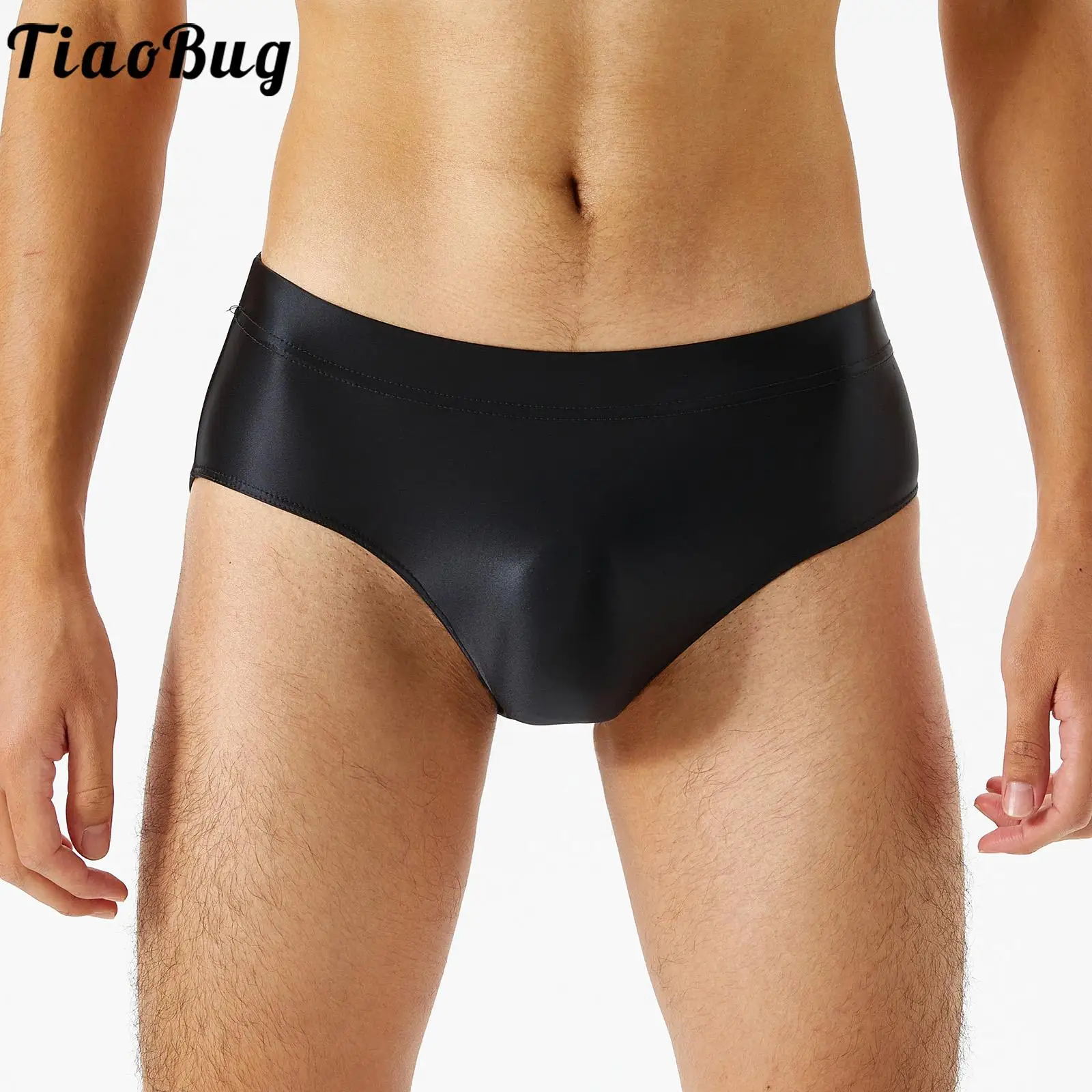 Mens Low Rise Glossy Smooth Briefs Panties Solid Color Bikini Swimwear Trunk Boxer Thong Underwear Underpants