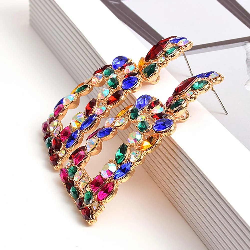 

1Pair Rhinestone Earrings Colorful Dangle Earrings for Women Fashion Statement Jewelry Prom Party Lightweight Comfortable Gift