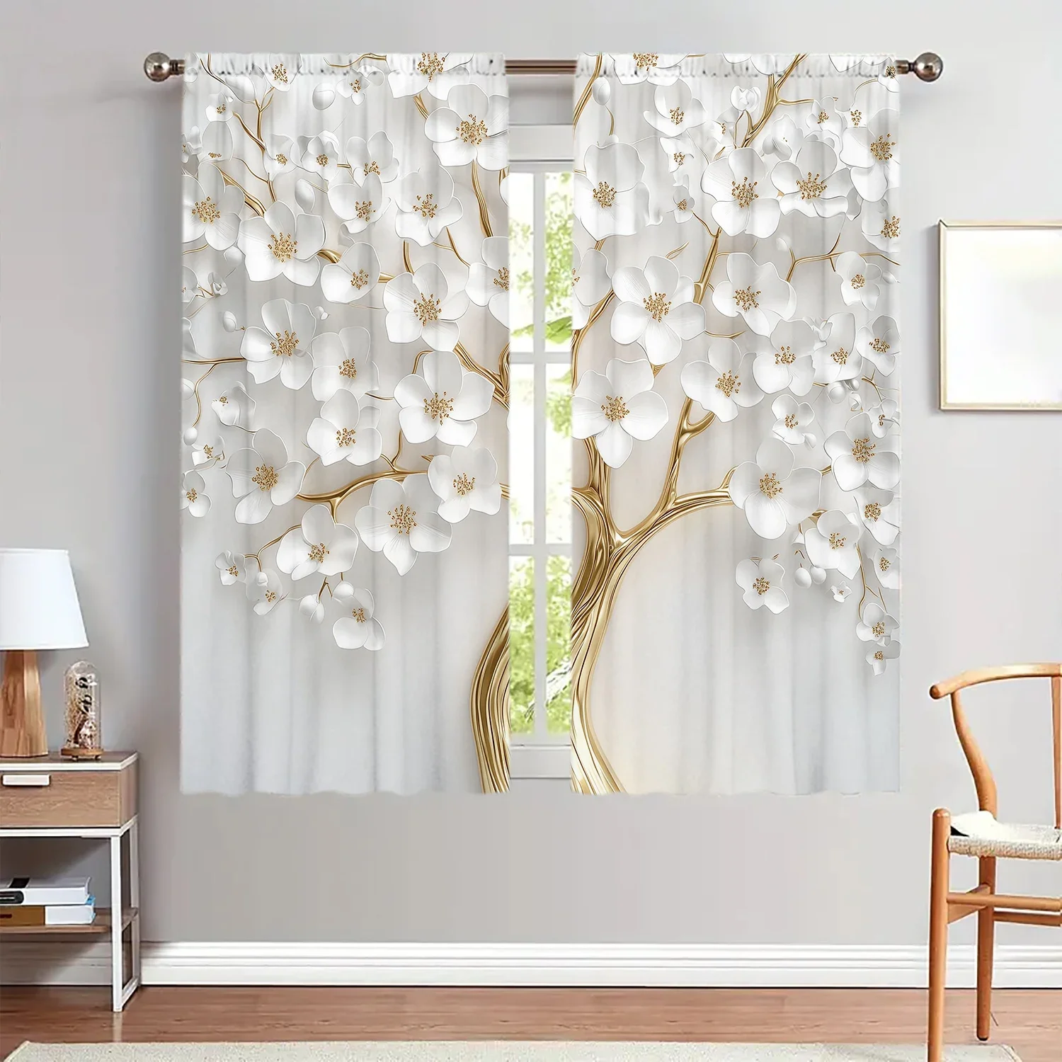 Cortina con estampado de flores en relieve 3D, 2 uds., cortinas artísticas para decoración del hogar, cortinas decorativas para todas las estaciones