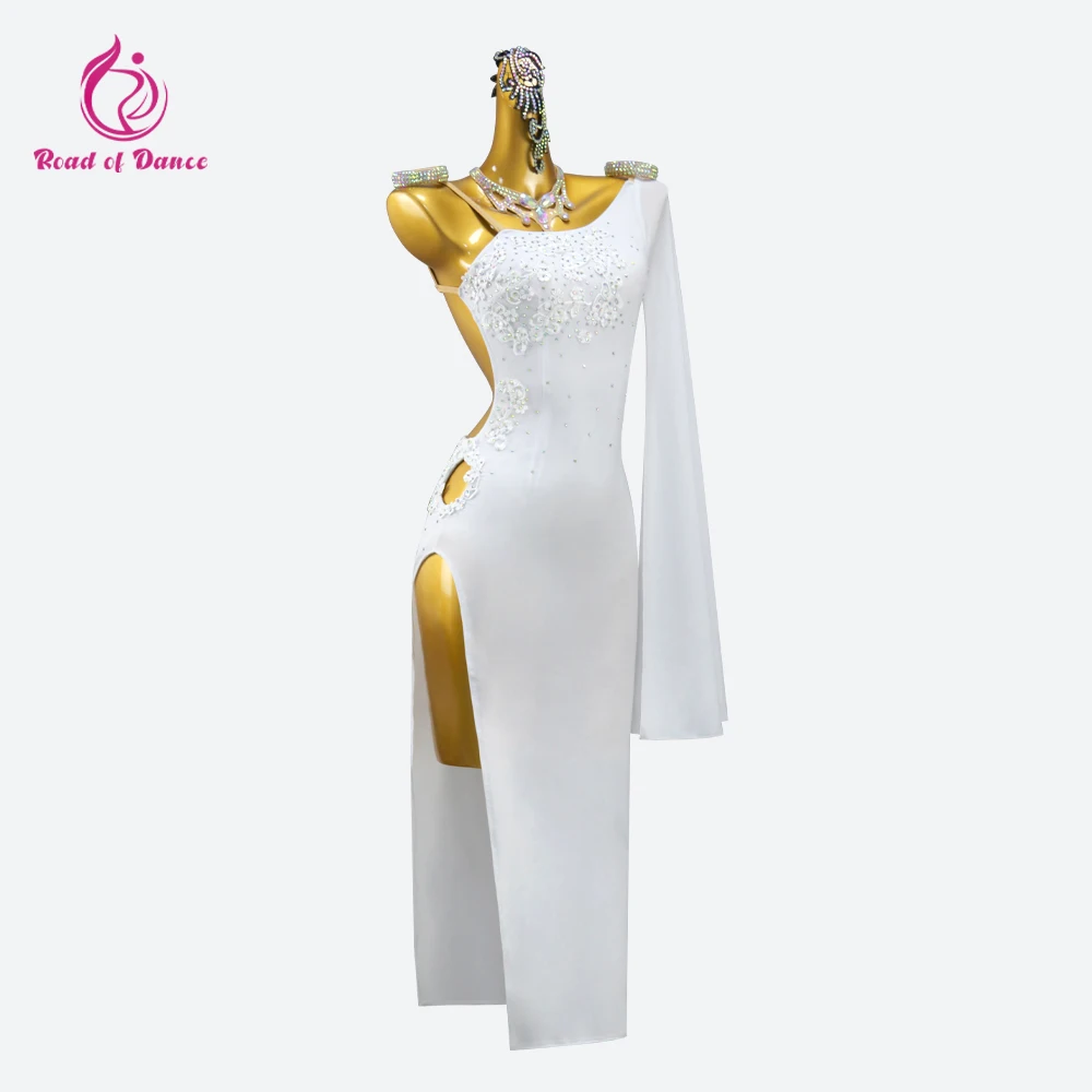 2024 White Latin Dance Costume Girls Dress For Prom Stage Long Clothes Line Evening Ballroom Sports Suit New Sexy Womens Outfits