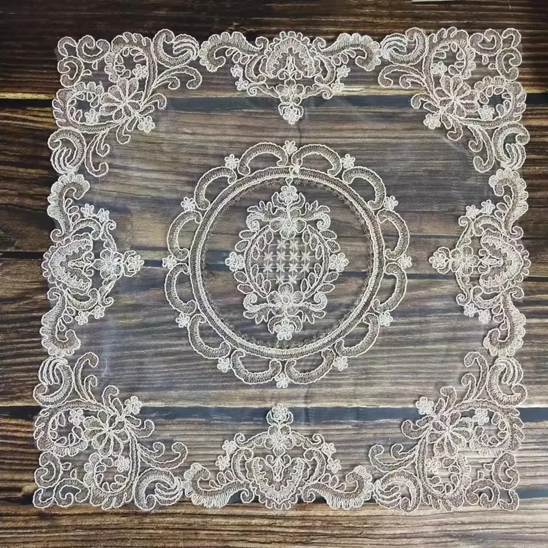 4 Popular European Lace Mesh Embroidered Square Table Mat Storage Closet Bonsai Vase Bar Fruit Plate Cover Pad Party Decoration