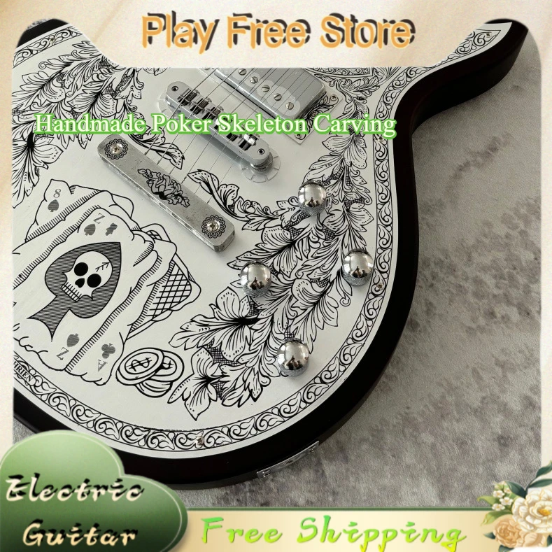 

LPP Electric Guitar Handmade Poker Skull Carving HH Blues Retro Rock Collection Artifact Free Shipping Rosewood Fingerboard