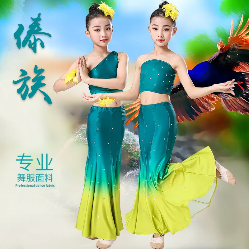 

New Dai Dance Clothes Girls Peacock Dance Fishtail Skirt Girls Belly Minority Dance Performance