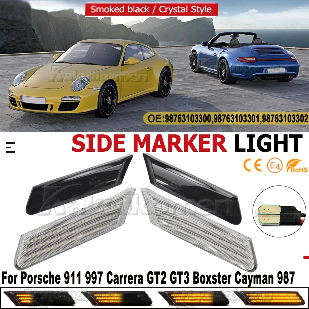 2X Dynamic LED Side Marker Turn Signal Car Blinker Indicator Light For Porsche 987 Cayman Boxster 911 997 Carrera Turbo GT3 GT2