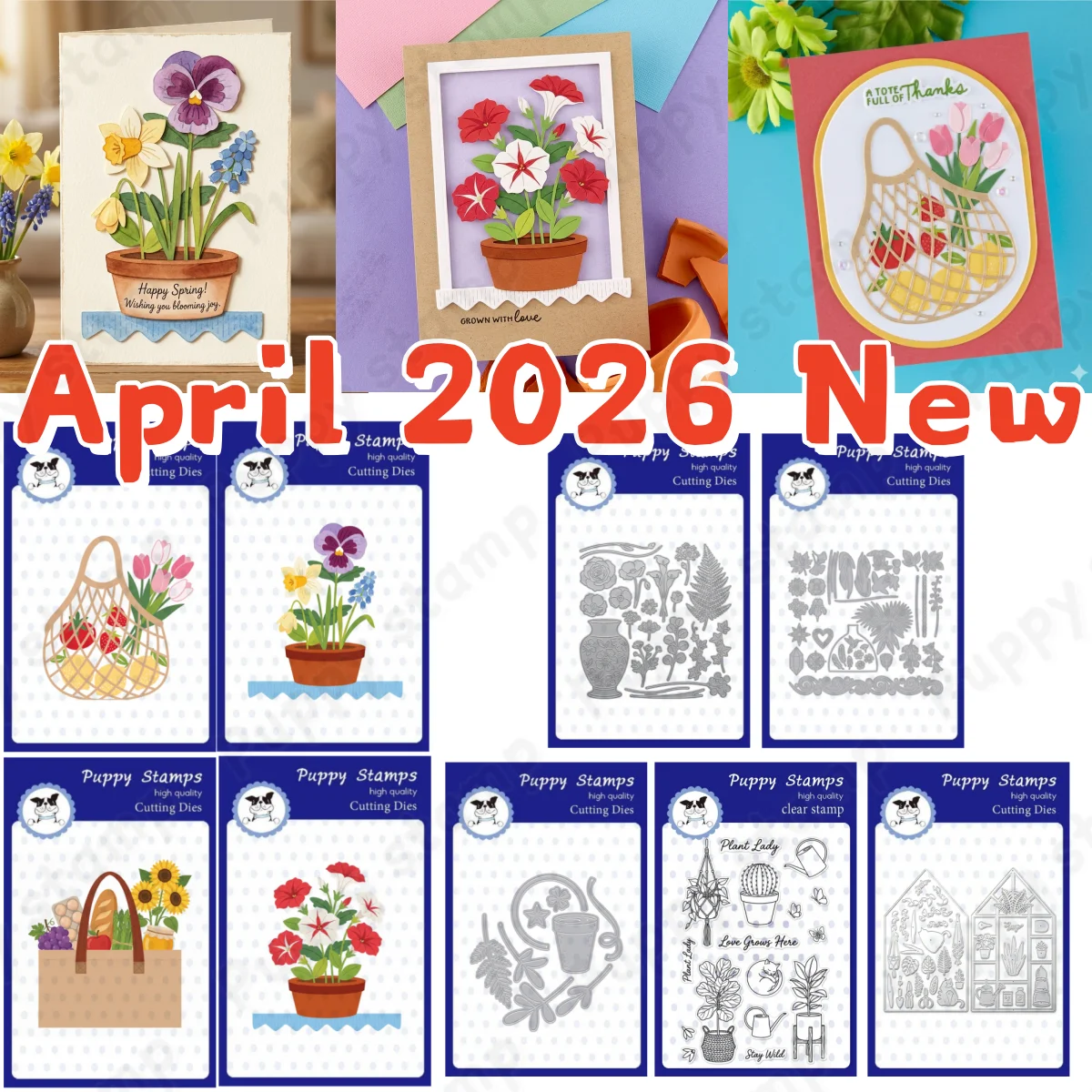 

Puppy Stamp 2026 April Metal Cutting Dies Clear Stamps for DIY Greeting Card Making Scrapbooking Craft Paper Decoration New