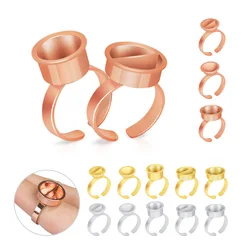 New 3 Color Tattoo Pigment Ink Metal Ring Cups Eyelash Extend Glue Holder Container Permanent Microblading Tattoo Tools