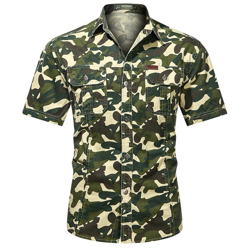 Men Summer Camouflage Shirts New Male Military Outdoor Shirts Multi-pockets Tooling Shirts High Quality Man Short-sleeved Shirts