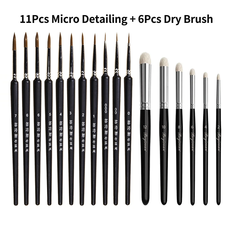 Paint Brush Set Fine Detail Goat Hair Handle Paintbrush for Art Painting Acrylic Watercolor Detailing Miniature Paint Brushes