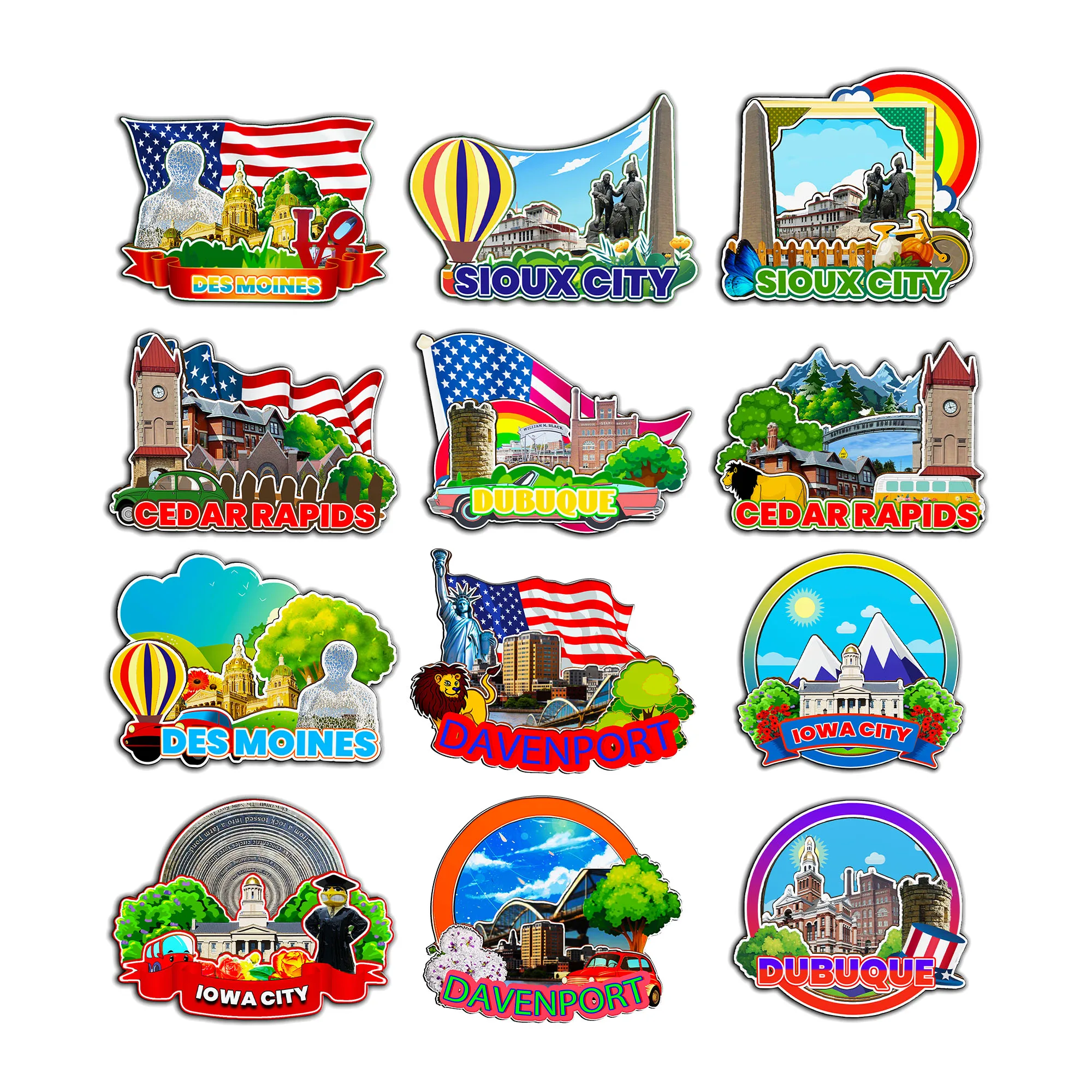 Декоративные магниты для Dubuque Sioux City Davenport Cedar Rapids Des Moines Iowa USA City Landmark