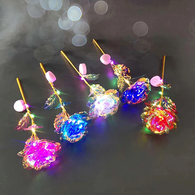 Galaxy Rose Eternal 24K Gold Flower Foil luminous Artificial Roses Valentines Day Gift Beauty Golden Flowers for Wedding Decor