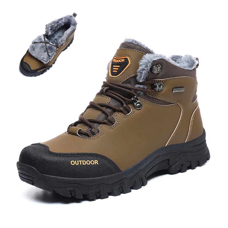 

Brand Men's Boots Waterproof Leather Sneakers Winter Warm Hiking Boots Lace Up Climbing Trekking Ankle Boots Winter Casual Shoes