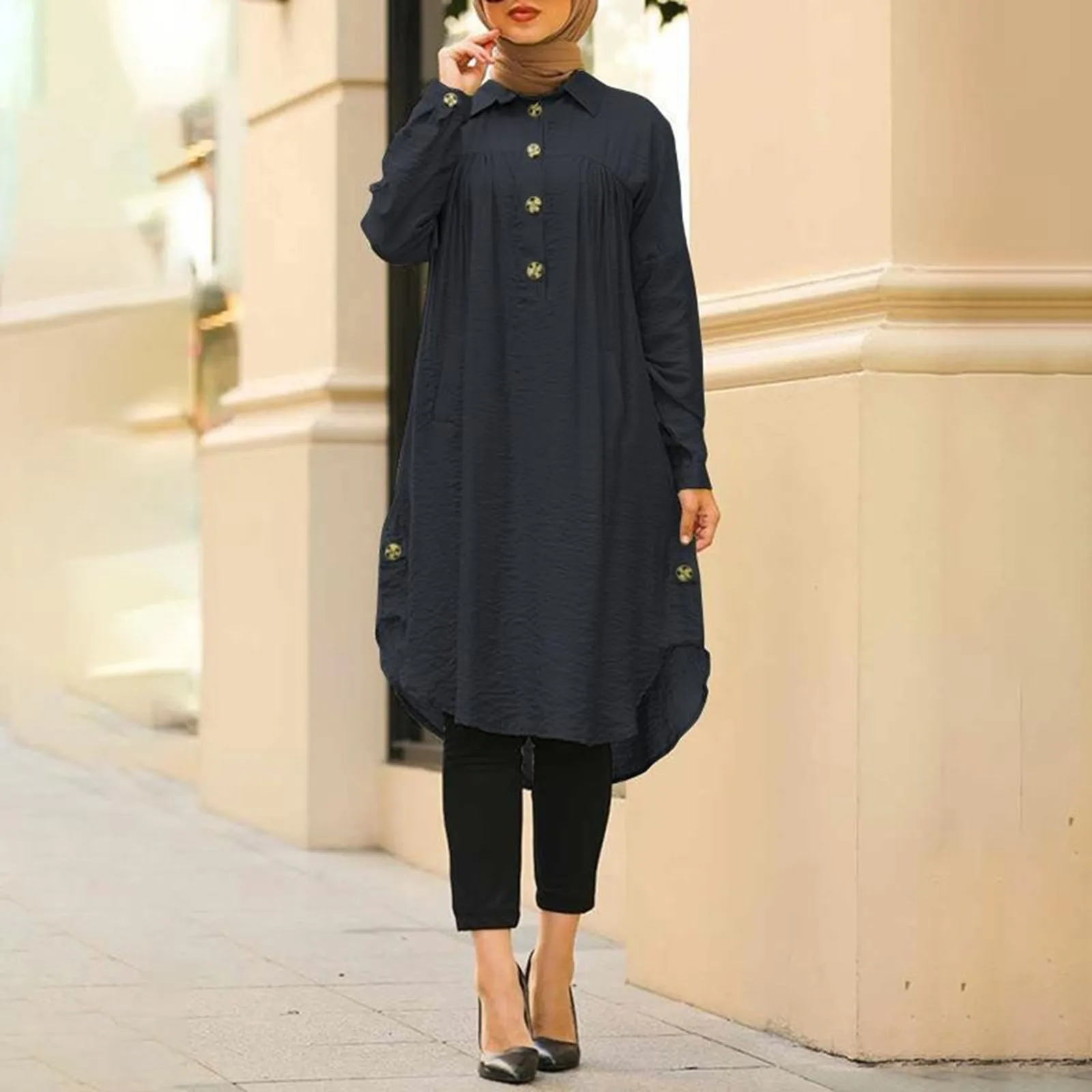 Arab Women Muslim Long Sleeve Blouse Casual Loose Blouse Shirts Tops Tunic Blusas Loose Chemise Morocco Turkish Solid Chemise