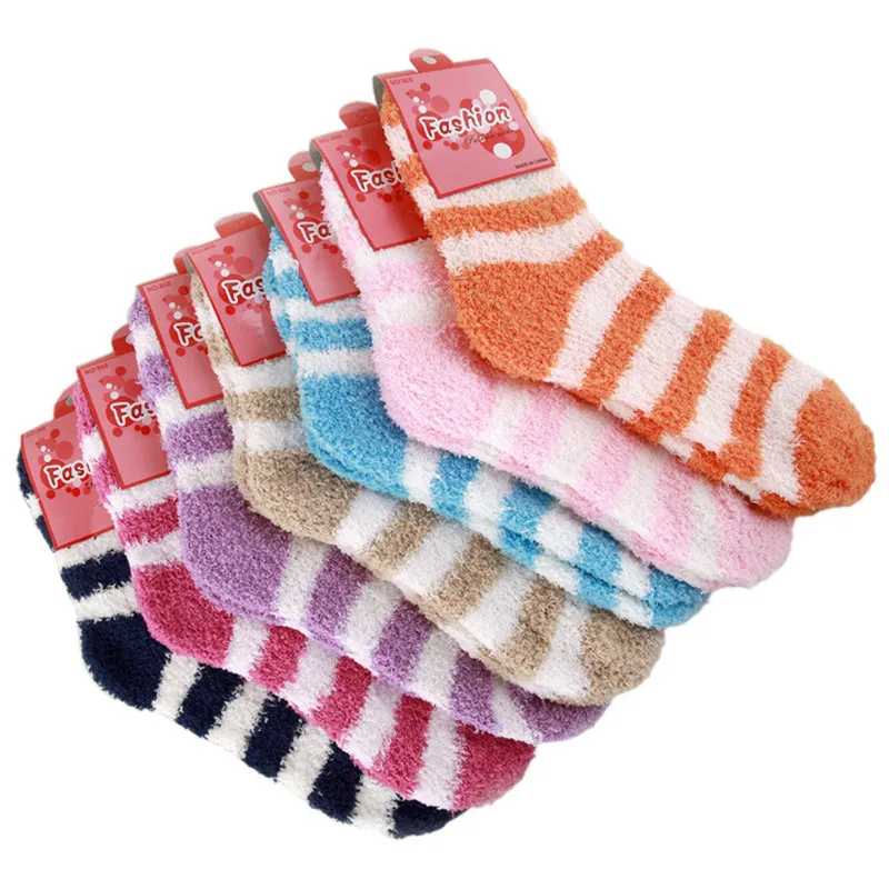 3pairs/Lot Winter To Keep Warm Coral Fleece Fashion Able Sweet Candy Colors Baby Socks Boy /girls Socks