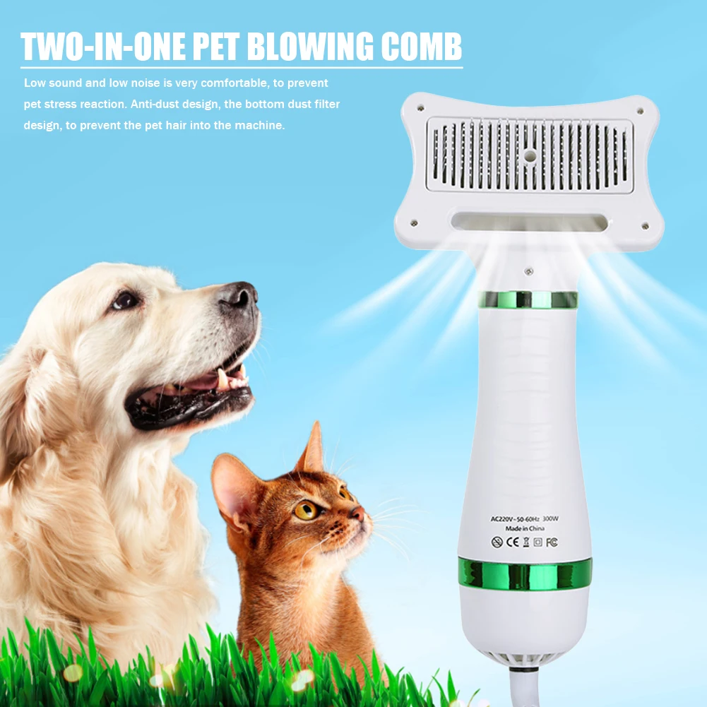 Pet Dog Hair Dryer 2-in-1 Cat Dog Dryer Grooming And Care Adjustable Temperature Low Noise Pet Blow Dryer Comb Cat Dog Supplies