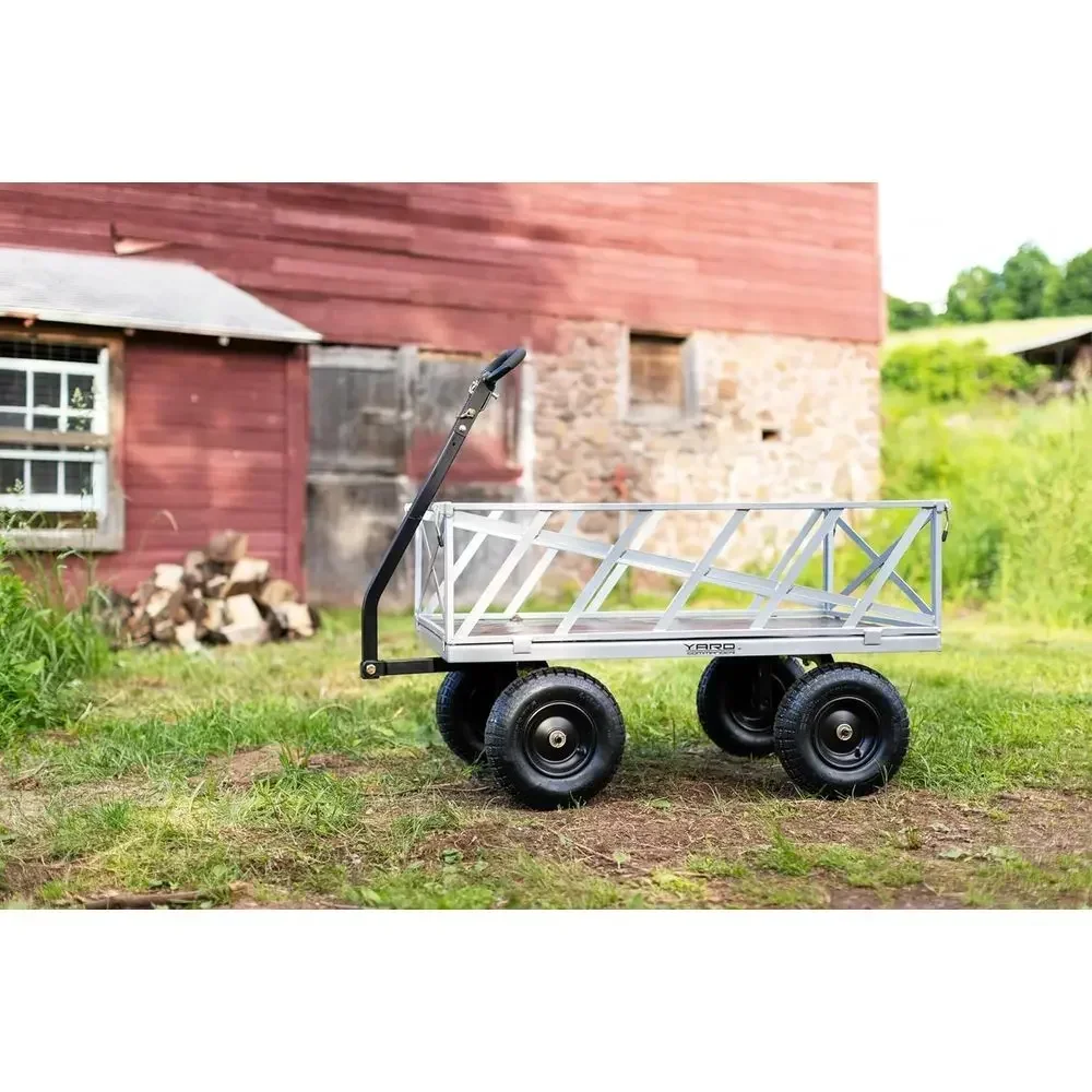 All-Terrain 1200lb Capacity Steel Utility Cart with 9 Cubic Foot Bed, Easy Assembly, Removable Sides, 45° Dump, 2-in-1 Handle or
