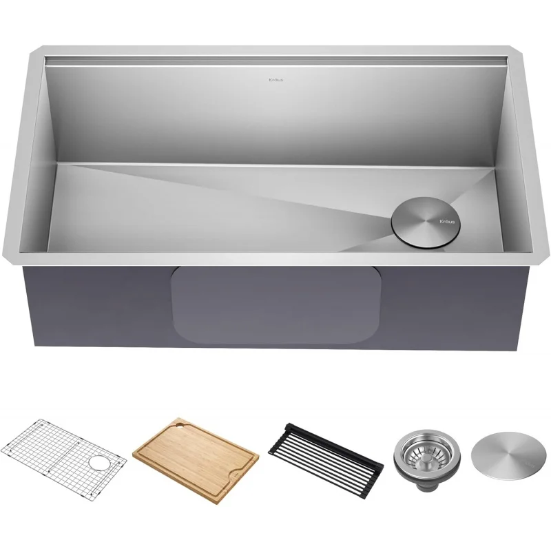 32 Inch Undermount Kitchen Sink, 16 Gauge Heavy Duty Stainless Steel Single Bowl Workstation Sink, Rustproof Durable Deep Basin