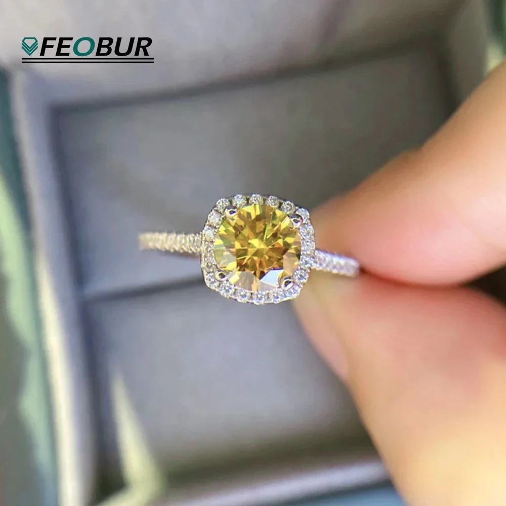 

0.5-5 Carat Yellow Moissanite Ring with GRA Certificate 925 Sterling Silver Engagement Wedding Rings for Women Luxury Jewelry