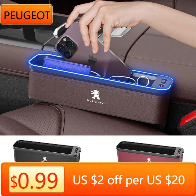 

2025 Горячий Peugeot 206 207 208 301 308 408 508 607 2008 3008 4008 5008 GT RCZ Rifter Автокресло Gap LED 7-цветный ящик для хранения фестонов