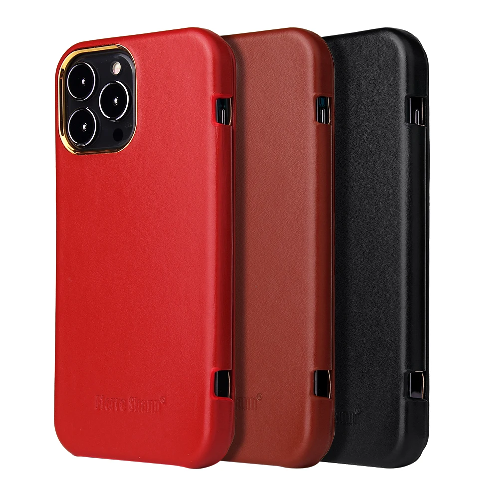 Étui à rabat magnétique en cuir de vachette véritable pour iPhone, couverture antichoc, luxe, 15, 14, 13 Pro Max