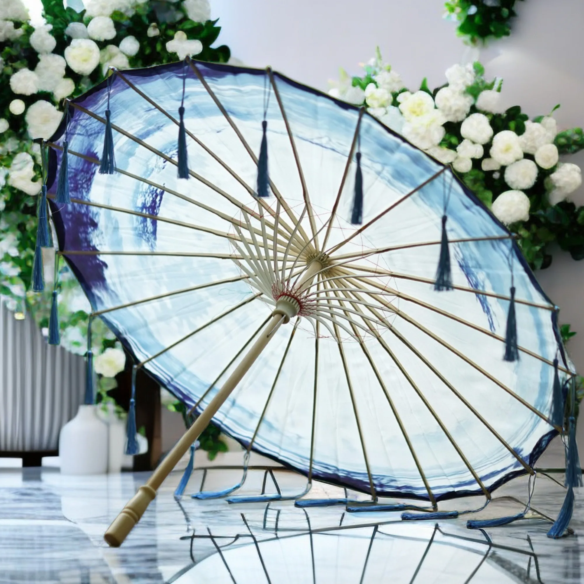 Tassel Craft Ribbon Silk Chinese Hanfu Umbrella Prop Antique Anime Umbrella Parasol Umbrella Beach Umbrellas for Rain and Sun