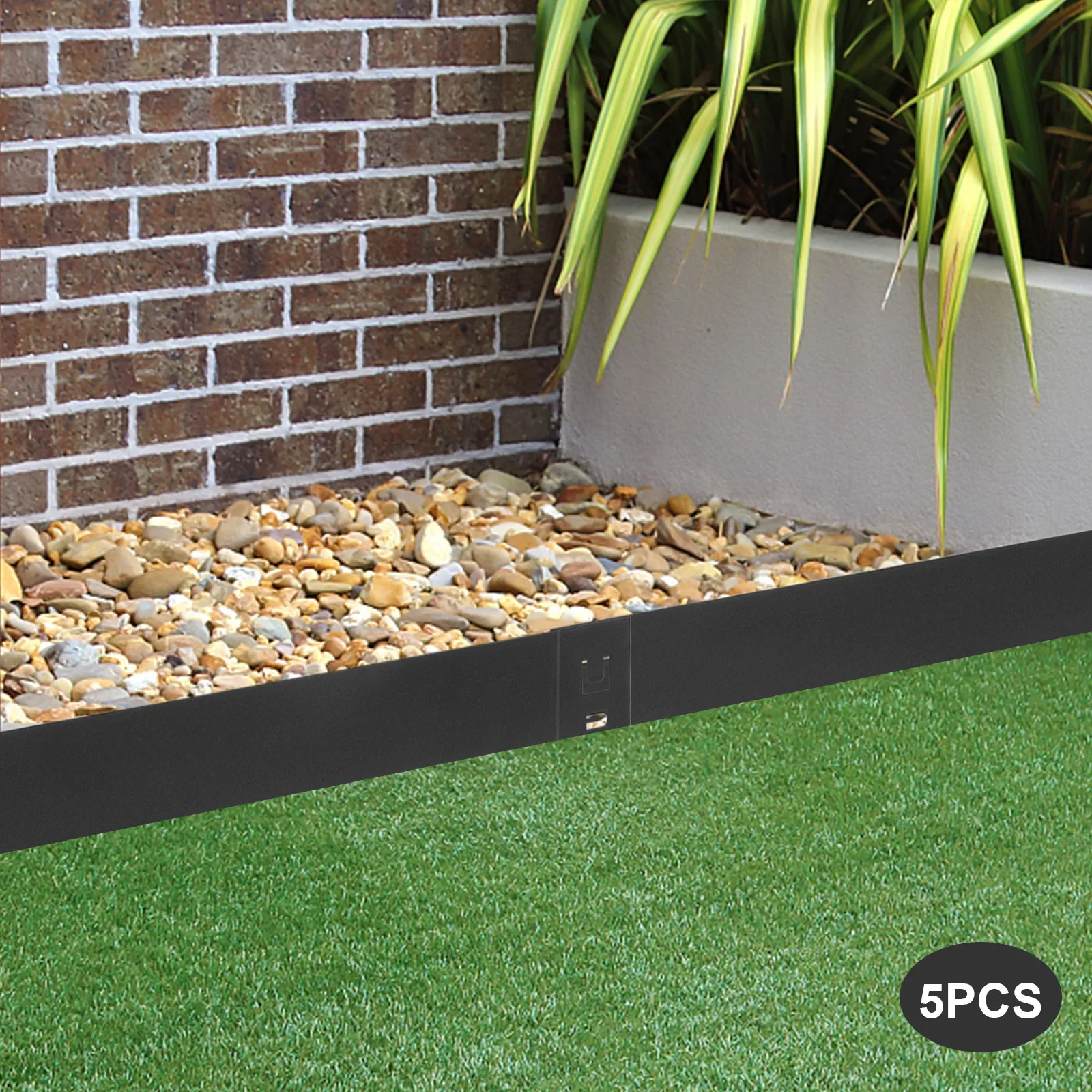 Kit de ribete de césped de acero de 5 piezas, borde de jardín de metal flexible, ribete de paisaje negro de longitud total de 16,25 pies para camas de flores y entradas