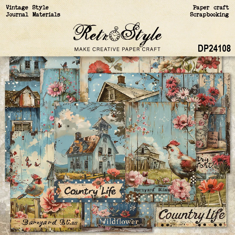 Panalisacraft 8 sheets A5 size Vintage Style Scrapbooking patterned paper Fancy Card Pack Light weight Craft Paper Card