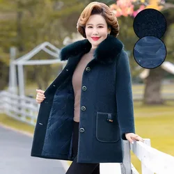 Winter Jacket Women Thicke Woolen Coat New Fashion Fur Collar Mid Long Wool Jacket Middle Aged Women's Basic Coats Outerwear 5XL