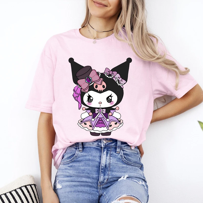 Kuromi Princess Dress Printed Women's Cotton T-Shirt Casual Short Sleeve Personalized Top