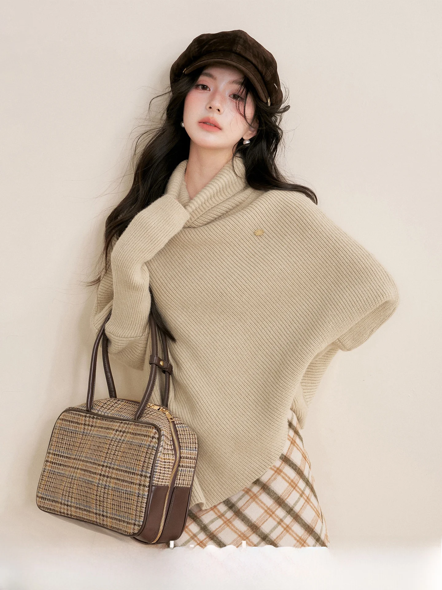 

Вязаный свитер Kroche с высоким воротником и рукавами «летучая мышь», асимметричным подолом, теплый, утолщенный, с длинными рукавами, осенний, шерстяной