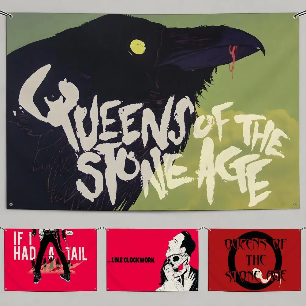 Rock Band Queens Of The Stone Age Flags Flags Minimalist Fabric   Outdoor Garden Banner Hanging Sign for Shop Home Decor