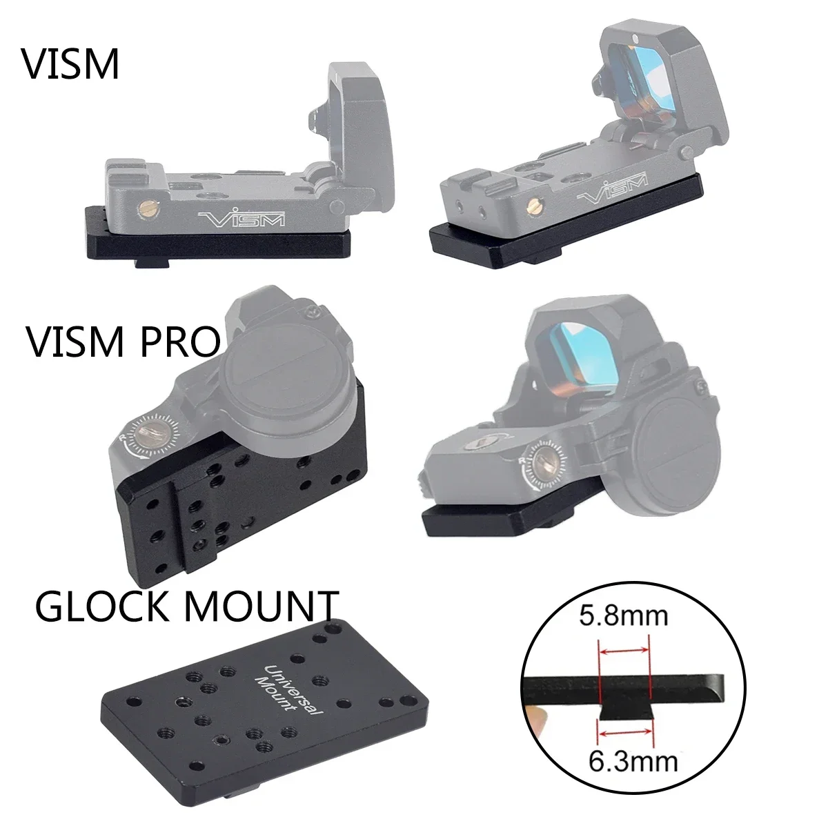 Tactical Glock Rear Sight Mount Plate Base for VISM PRO Flip Up Red Dot Sight RMR Footprint For Mos Glock 17 19 Rear Sight