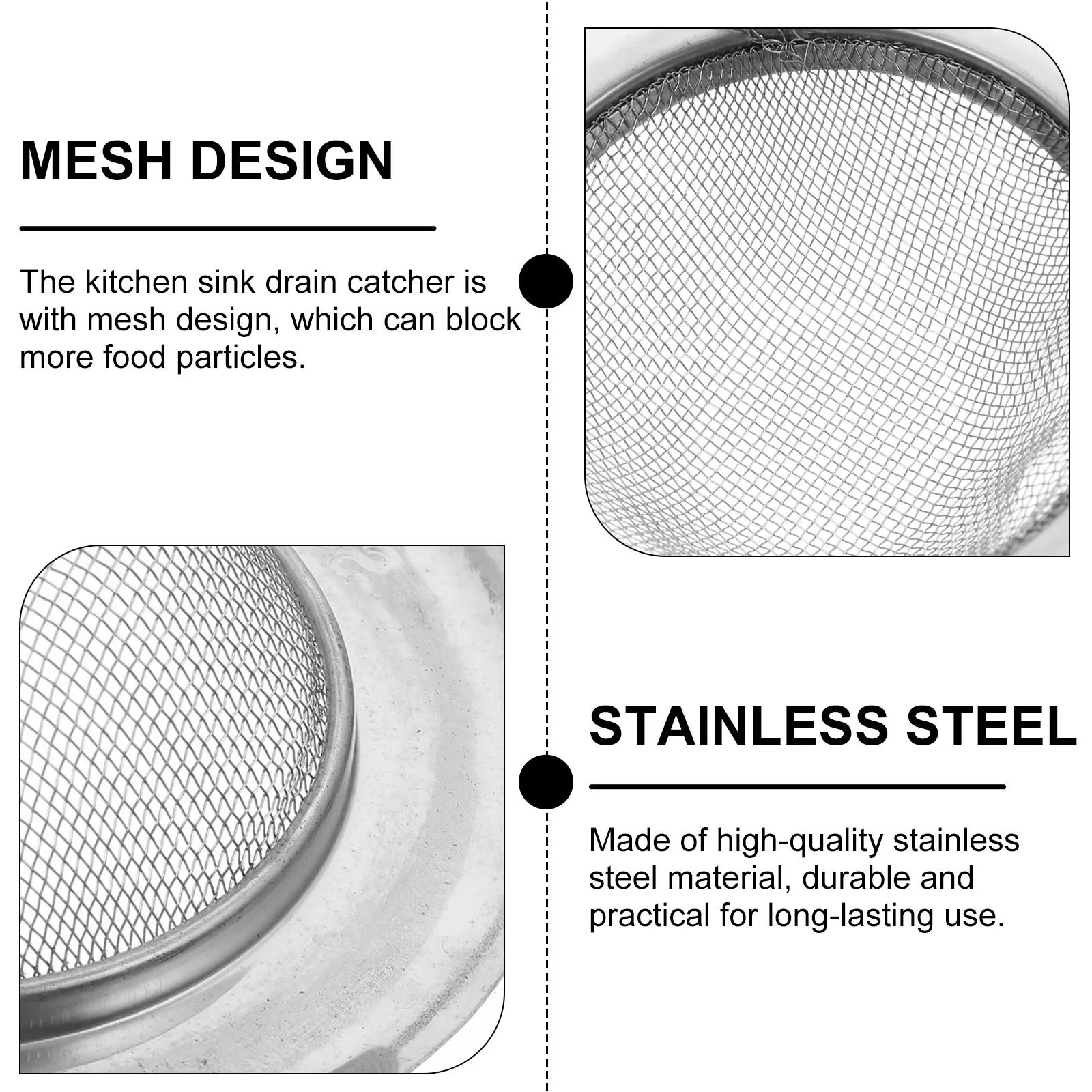 

2Pcs Kitchen Sink Strainers Stainless Steel Mesh Filter Durable Anti-Clogging Drain Catcher Food Hair Stopper Sink Drain Filter
