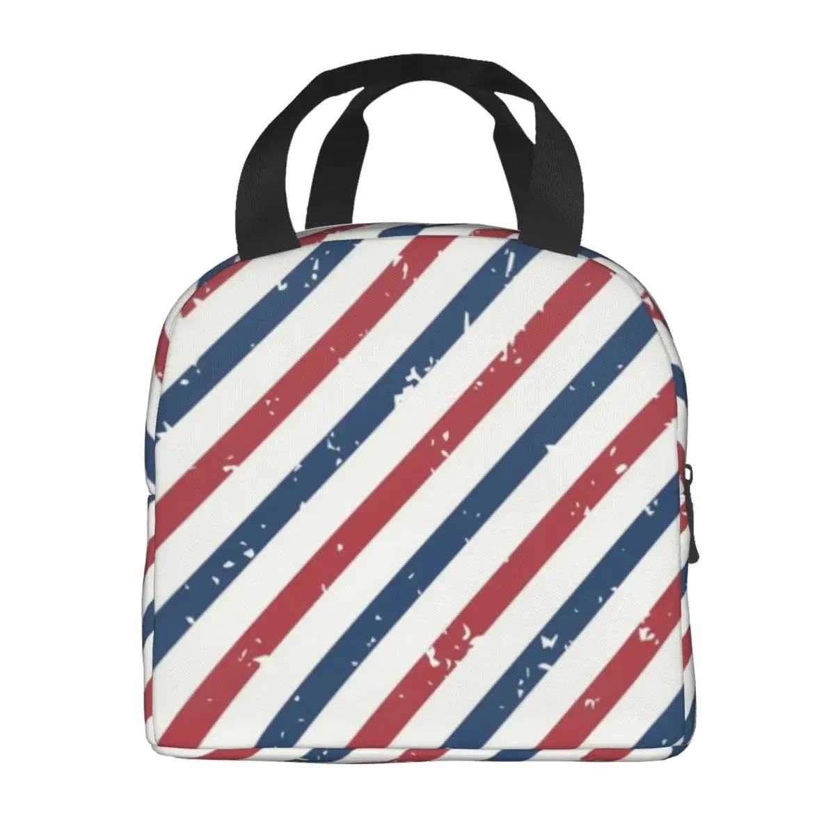 Custom Blue Red Stripe Hairdresser Barber Lunch Bag Men Women Warm Cooler Insulated Lunch Boxes for Children School