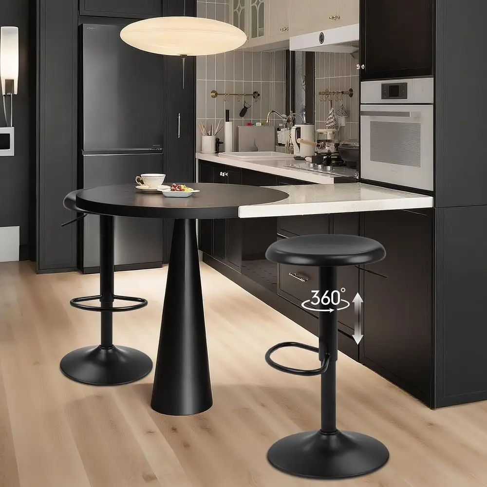 Pair of Modern Adjustable Swivel Bar Stools, Metal Counter Height, Backless for Kitchen Island or Pub, Black