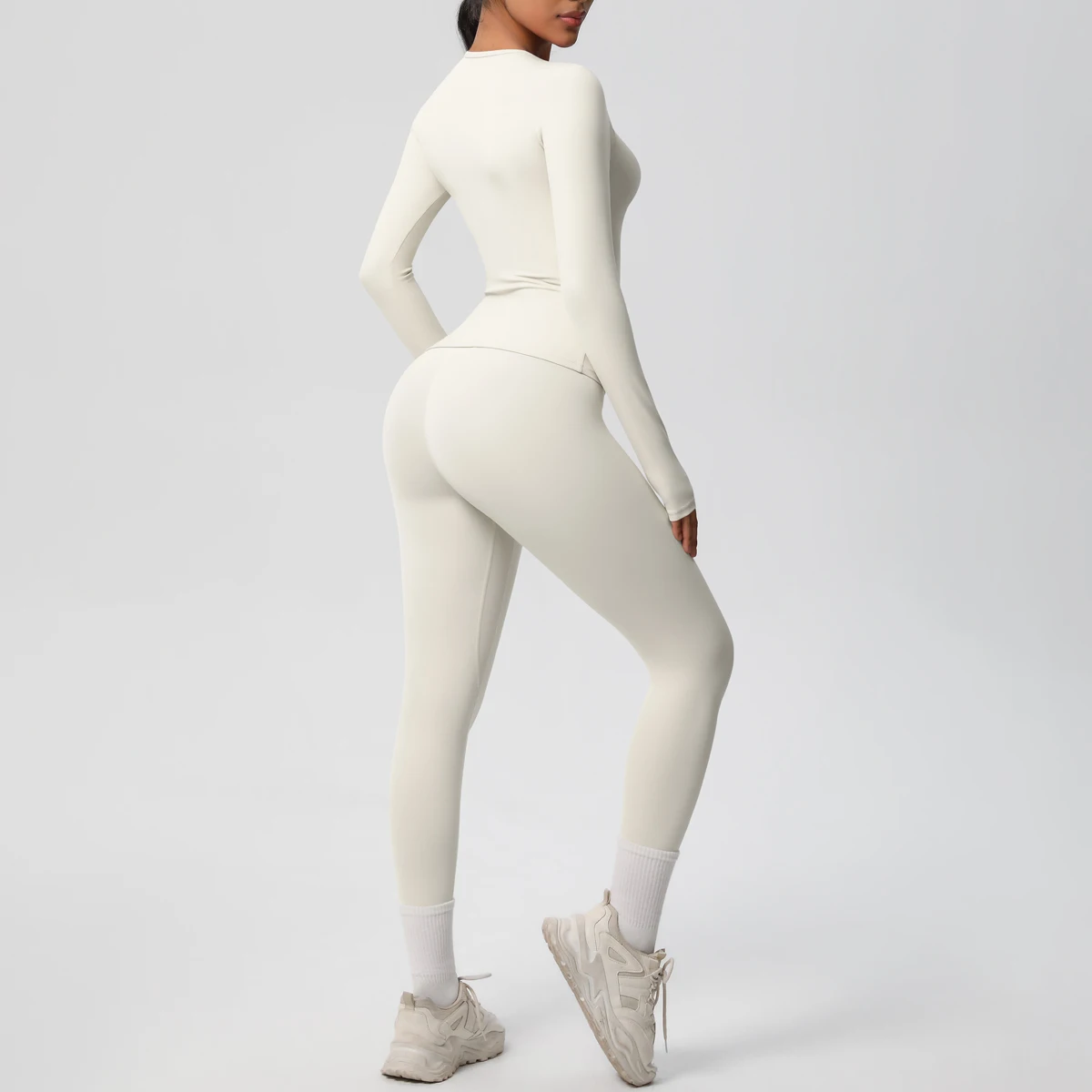 2-teiliges Sportbekleidungs-Yoga-Set, Fitnessstudio-Kleidung, Yoga-Anzüge für Damen, Fitness-Set, Trainingsanzüge, Sport, Langarm, bauchfreies Top, Gym-Leggings – Detail 26