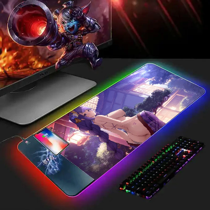 

Wireless Charger Desk Mat Raiden Shogun Cute Gaming Accessories 15W Mousepad Hentai Mouse Pad Genshin Impact Gamer Keyboard Mice