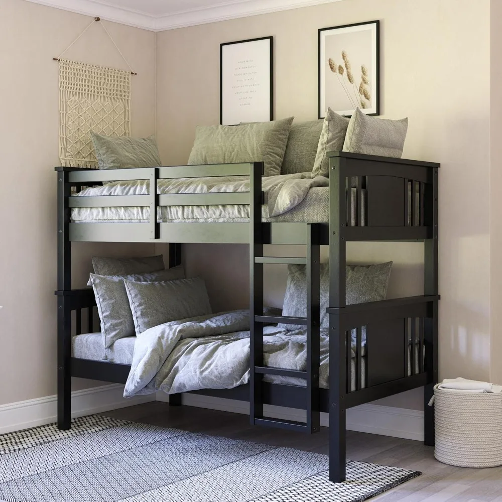 

DHP Dylan Twin Over Twin Wood Bunk Bed, Black Bunk Beds for Kids Children's Bed