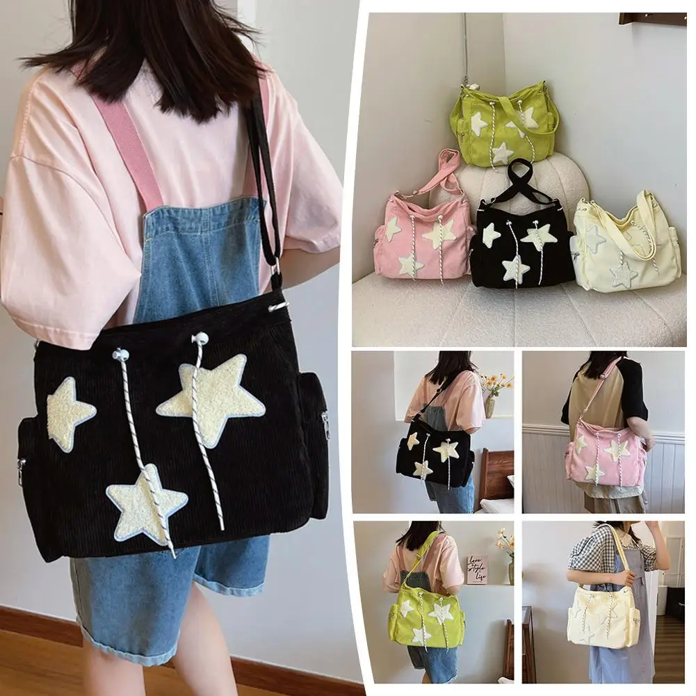 Bag Cute Design Sense Star Schoolgirl High Capacity Commuter Support Corduroy Single Shoulder Crossbody Large Drawstring Bags