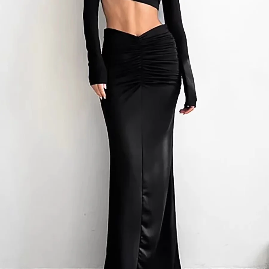 

Sexy Slim Fit Fi Tail f Skirt High Waisted Long Skirt Folded Pure Color Versatile Sle for Autumn Season