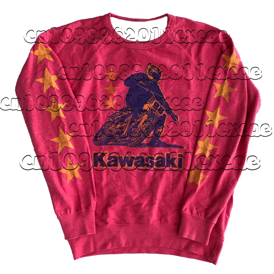 

2025 Autumn/Winter New Retro Kawasaki Printed Long Sleeve Shirt Outdoor Loose Men's and Women's Sportswear Motorcycle Top