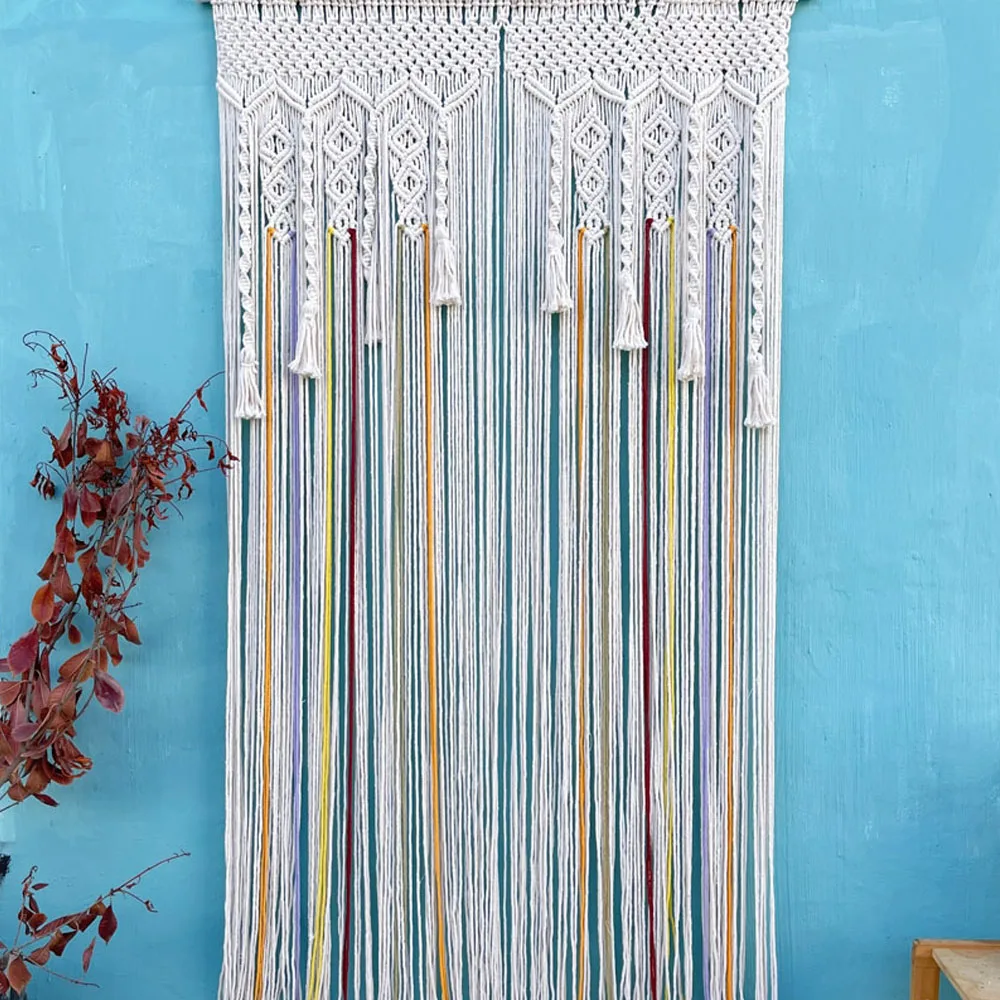 Imagem -03 - Cortina de Macramé Artesanal para Porta Tapeçaria Pendurada com Borla Cortina de Pano de Fundo de Casamento de Macramé Boho Home Wall Decor