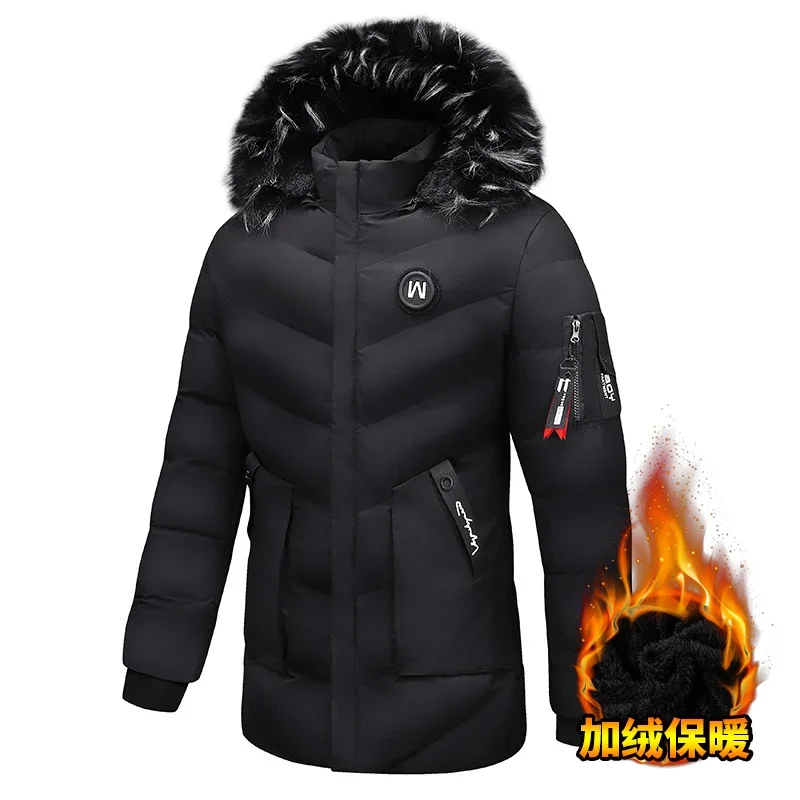 

Winter Cotton Jacket Men Fleece Parkas Thickened Men with Hood Mid-Length Warm Winter Clothes Men's Outerwear Thick Warm Parkas