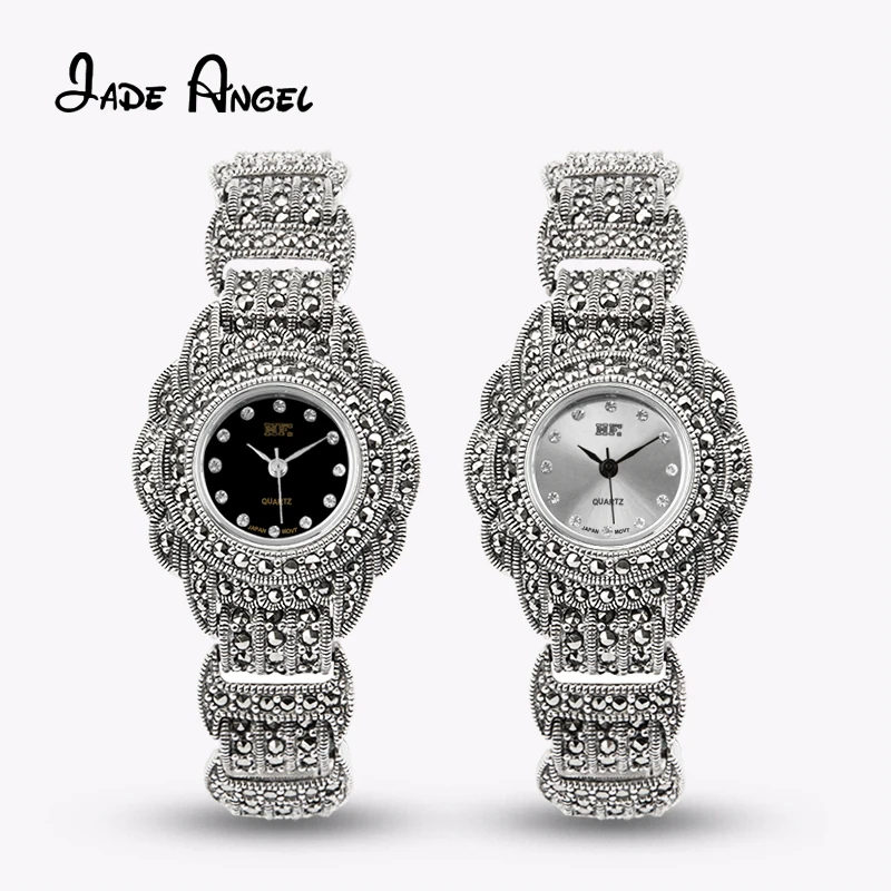 

Jade Angel 32MM Thai Sterling Silver Quartz Watch Marcasite Bracelets for Women Luxury 2022 Trend New Jewelry Accessories