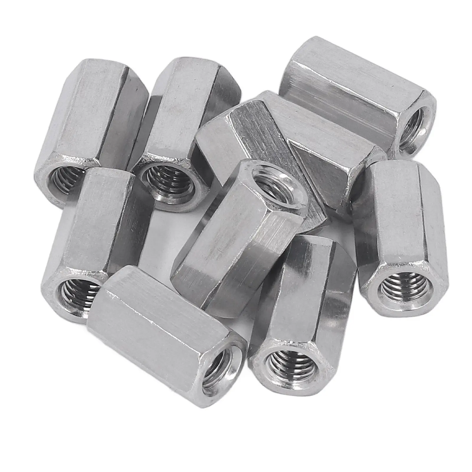 10Pcs Coupling Nut 304 Stainless Steel Rod Connector Nut Hex M8 Fastener for Househole